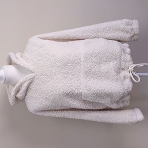 American Eagle Cream Teddy Jacket Drawstring Pockets Pullover Hoodie Oversized